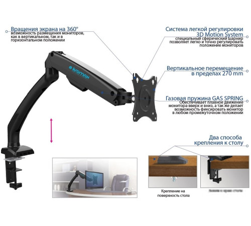Кронштейн для монитора Kromax OFFICE-8 черный