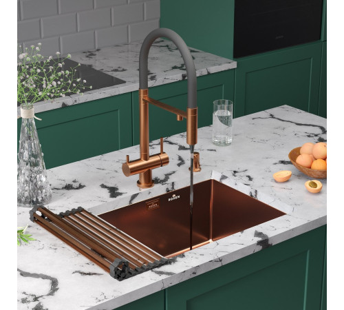 Кухонная мойка Roxen Uno 560210-54BR-V бронза/текстурная PVD покрытие с ролл-матом и дозатором