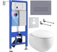 Унитаз подвесной Roxen Egg в комплекте с инсталляцией StounFix Dual Fresh 6 в 1 966842 кнопка: серый гранит