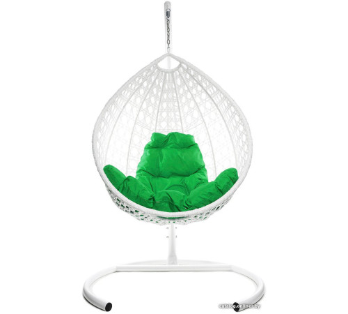 Подвесное кресло M-Group Капля Люкс 11030104 белый ротанг/зеленая подушка