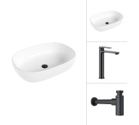 Умывальник Lauter 21836 + Moon 21СК8691BS с сифоном 21635B черный матовый