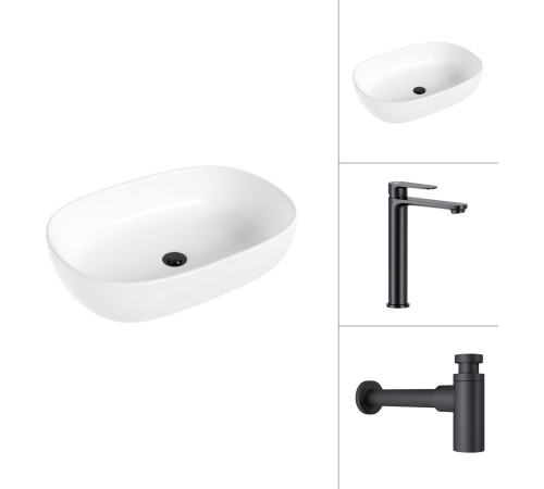 Умывальник Lauter 21836 + Moon 21СК8691BS с сифоном 21635B черный матовый