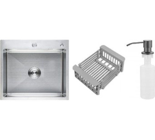 Кухонная мойка Schtoff Best Premium Silver 5550 + коландер KR-1 GREY + дозатор SD-1 GREY