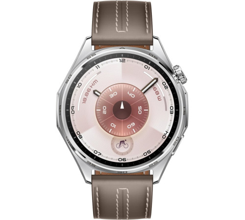 Умные часы Huawei Watch GT 6 46 мм серебристый, с коричневым кожаным ремешком, международная версия