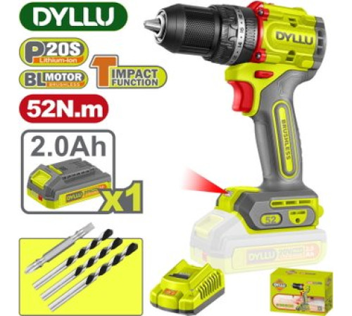 Ударная дрель-шуруповерт Dyllu DTCDP5282 с 1-им АКБ