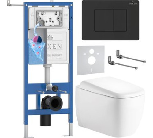 Унитаз подвесной Roxen Martin в комплекте с инсталляцией StounFix Dual Fresh 6 в 1 868621 кнопка: оружейная сталь