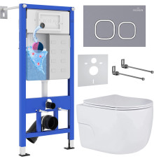 Унитаз подвесной Roxen Porto в комплекте с инсталляцией StounFix Dual Fresh 6 в 1 966397 кнопка: серый бетон