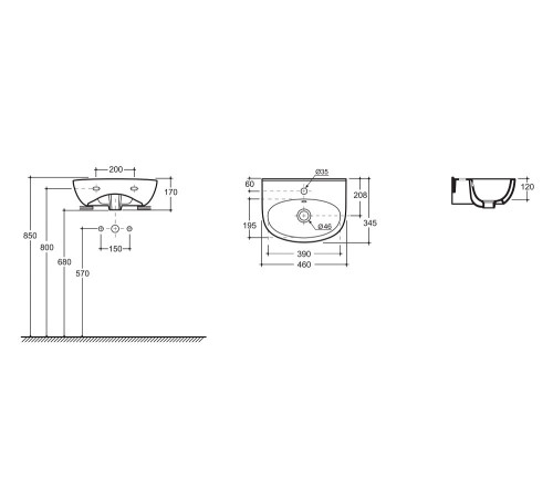 Умывальник Керамин Лаго 45 с отверстием CDB00023582