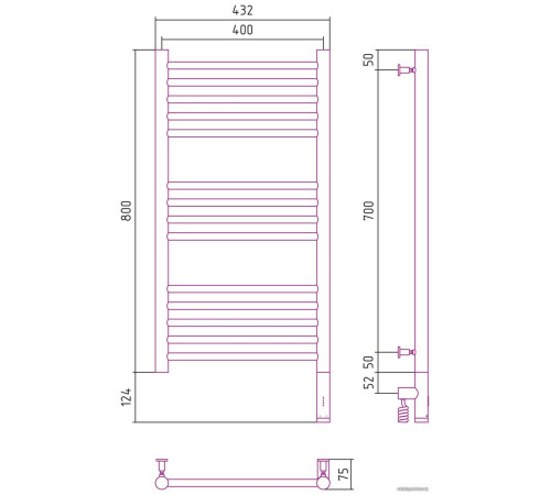 Полотенцесушитель Сунержа Богема 3.0 прямая 800х400 МЭМ правый 31-5805-8040