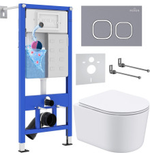 Унитаз подвесной Roxen Simple Compact в комплекте с инсталляцией StounFix Dual Fresh 6 в 1 966428 кнопка: серый бетон