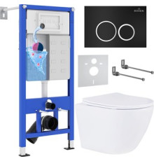 Унитаз подвесной Roxen Antares One Rimless 6 в 1 StounFix Dual Fresh 506406 кнопка: черный матовый