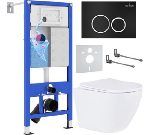 Унитаз подвесной Roxen Antares One Rimless 6 в 1 StounFix Dual Fresh 506406 кнопка: черный матовый