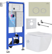 Унитаз подвесной Roxen Cube bidet в комплекте с инсталляцией StounFix Dual Fresh 6 в 1 966246 кнопка: бежевый