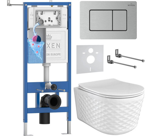Унитаз подвесной Roxen Vine Tornado в комплекте с инсталляцией StounFix Dual Fresh 6 в 1 979023 кнопка: сатин