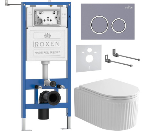 Унитаз подвесной Roxen Royal Matt в комплекте с инсталляцией StounFix Dual Fresh 6 в 1 968253 кнопка: серый бетон