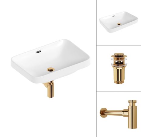 Умывальник Lauter 21441B + клапан 21190G + сифон 21635G золото