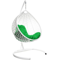 Подвесное кресло M-Group Капля Люкс 11030104 белый ротанг/зеленая подушка