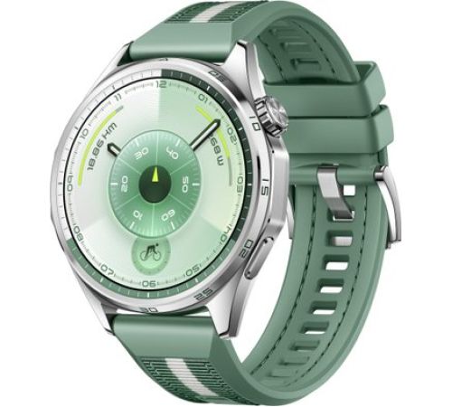 Умные часы Huawei Watch GT 6 46 мм серебристый, с зеленым плетеным ремешком, международная версия
