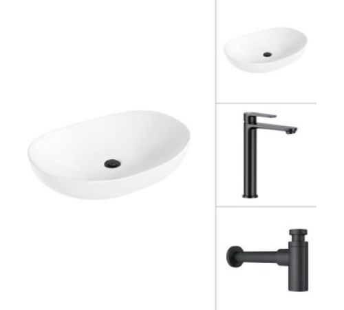 Умывальник Lauter 21502 + Moon 21СК8691BS + сифон 21635B + дон.клапан 21190B черный матовый
