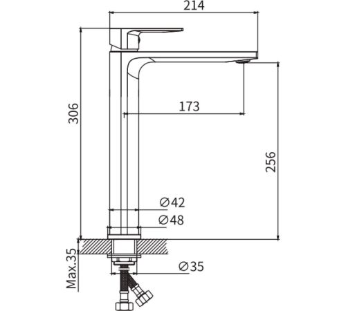 Умывальник Lauter 21493A + Reef 21CK8678BS с сифоном 21635B черный матовый