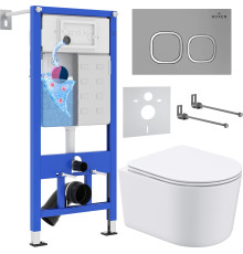 Унитаз подвесной Roxen Simple Compact в комплекте с инсталляцией StounFix Dual Fresh 6 в 1 919136 кнопка: хром матовый