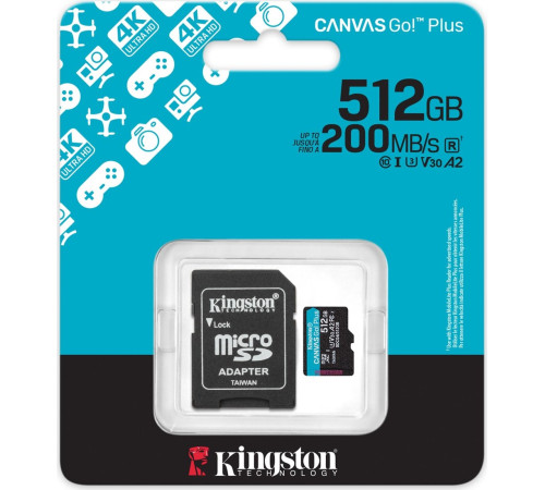 Карта памяти Kingston Canvas Go! microSDXC 512GB SDCG4/512GB с адаптером