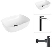 Умывальник Lauter 21493A + Reef 21CK8678BS с сифоном 21635B черный матовый