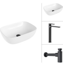 Умывальник Lauter 21493A + Reef 21CK8678BS с сифоном 21635B черный матовый