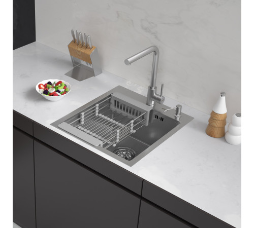 Кухонная мойка ARFEKA Eco AR мойка 450*500, коландер, дозатор SATIN DECOR MILLET GRAINS