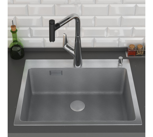 Кухонная мойка Roxen Snake 560220-60-S сатин/текстурная поверхность с коландером и дозатором