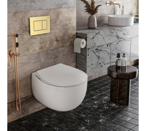 Унитаз подвесной Roxen Egg в комплекте с инсталляцией StounFix Dual Fresh 6 в 1 968475 кнопка: брашированное золото