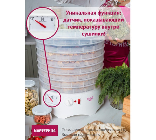 Сушилка для овощей и фруктов Мастерица EFD-0602VM 6 прозрачных поддонов + 2 белых поддона + поддон для пастилы