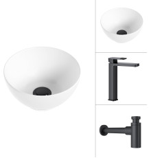 Умывальник Lauter 21601E + Cascade 21СК0655BS с сифоном 21635B черный матовый