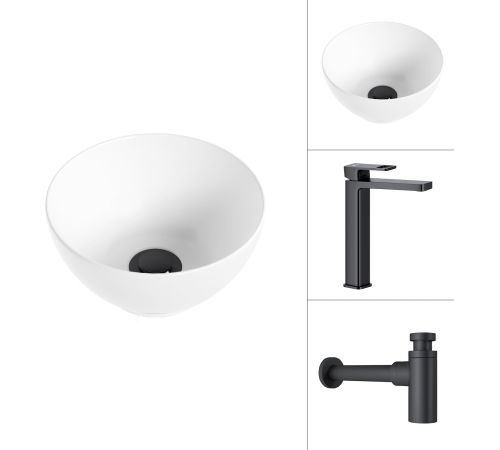 Умывальник Lauter 21601E + Cascade 21СК0655BS с сифоном 21635B черный матовый