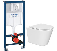 Унитаз подвесной Lauter Longer 2110822 + GROHE Rapid SL 38721001 с кнопкой овальная, хром