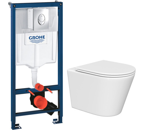 Унитаз подвесной Lauter Longer 2110822 + GROHE Rapid SL 38721001 с кнопкой овальная, хром