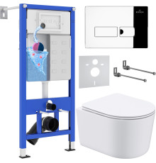 Унитаз подвесной Roxen Simple Compact в комплекте с инсталляцией StounFix Dual Fresh 6 в 1 932469 кнопка: хром глянец