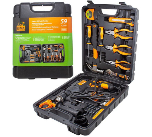 Безударная дрель ISMA 1059 набор оснастки
