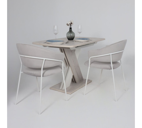 Стул с подлокотниками Алвест AV 433 светло-серый бархат H-09/белый