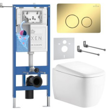 Унитаз подвесной Roxen Martin в комплекте с инсталляцией StounFix Dual Fresh 6 в 1 868486 кнопка: золото