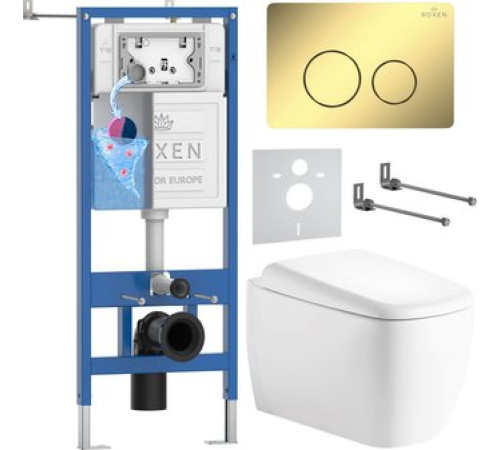 Унитаз подвесной Roxen Martin в комплекте с инсталляцией StounFix Dual Fresh 6 в 1 868486 кнопка: золото
