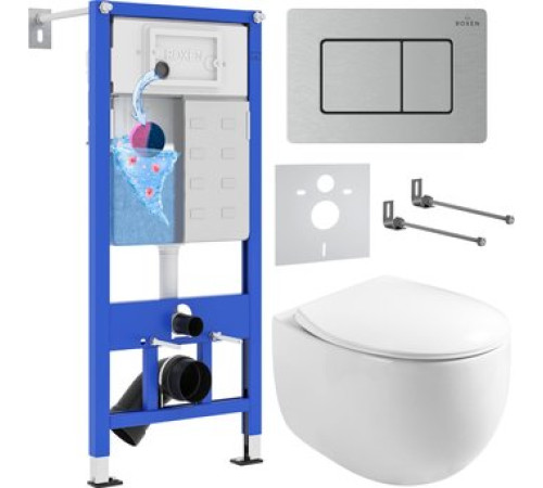 Унитаз подвесной Roxen Egg в комплекте с инсталляцией StounFix Dual Fresh 6 в 1 968442 кнопка: сатин