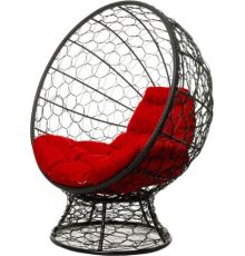 Кресло M-Group Кокос на подставке 11590406 черный ротанг/красная подушка