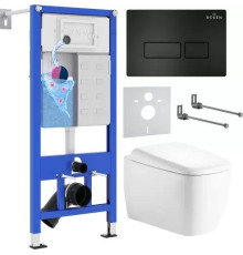 Унитаз подвесной Roxen Martin в комплекте с инсталляцией StounFix Dual Fresh 6 в 1 968501 кнопка: черный