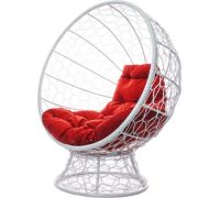 Кресло M-Group Кокос на подставке 11590106 белый ротанг/красная подушка