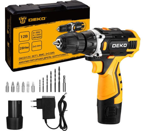 Дрель-шуруповерт Deko DKCD12V Set1 083-1022 с 2-мя АКБ, кейс
