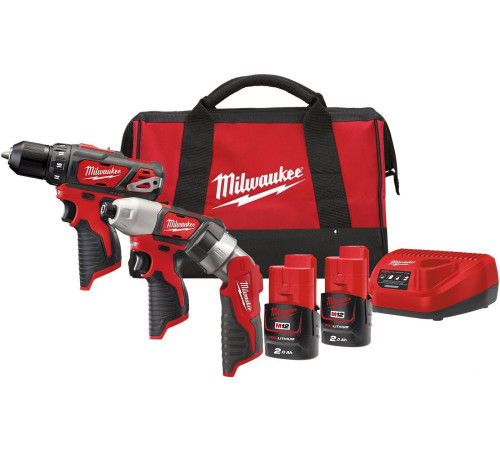 Milwaukee М12 ВPP3А-202B 4933441225 шуруповерт, винтоверт, фонарь, 2 АКБ, сумка