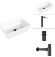 Умывальник Lauter 21674A + Reef 21CK8678BS + сифон 21635B + дон.клапан 21190B черный матовый