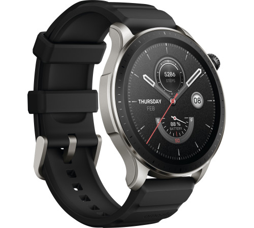 Умные часы Amazfit GTR 4 серебристый, с черным ремешком из фторэластомера