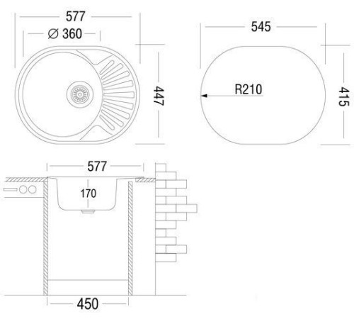 Кухонная мойка Ukinox FAD577.447 T6K 1R с сифоном